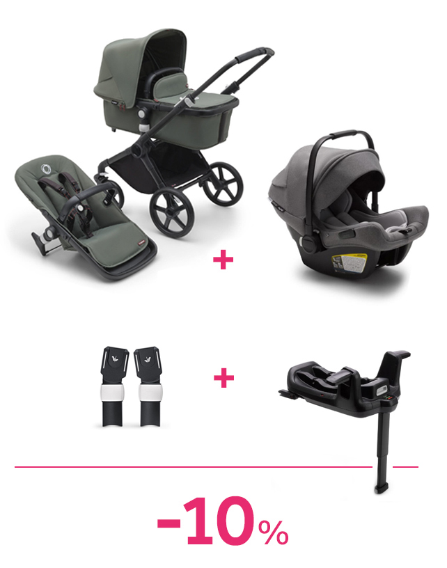 Bugaboo fox cub black/forest green + seggiolino turtle air grey + adattatori + base isofix ad un prezzo speciale - Bugaboo