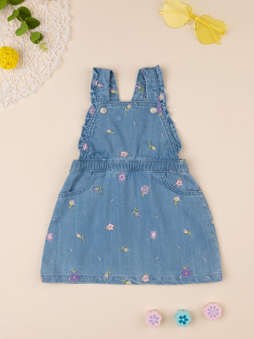 Pinafore bimba in denim fiori allover - Prénatal