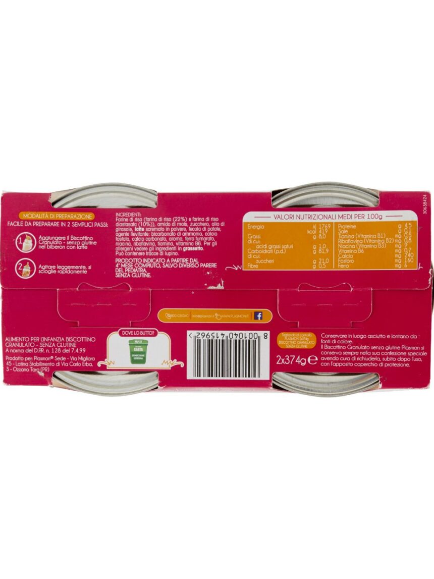Plasmon - biscottino granulato senza glutine 2x374g - Plasmon