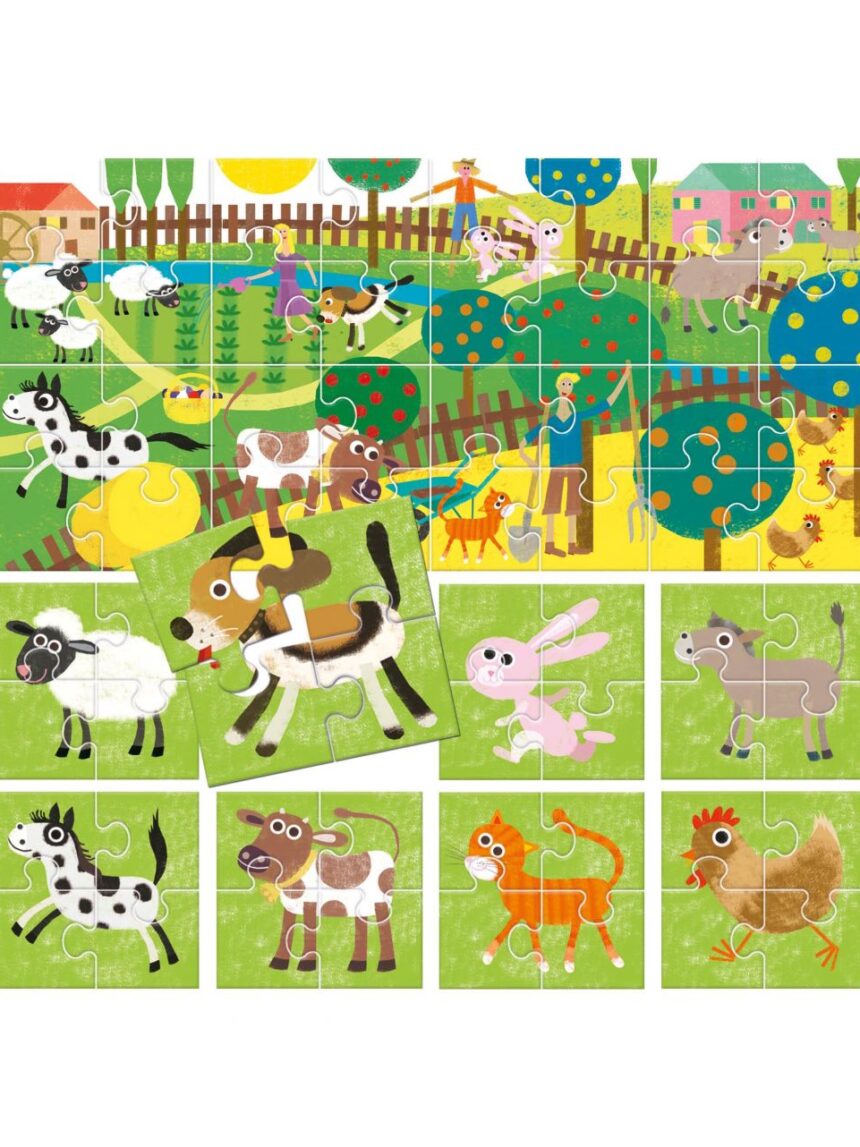 Puzzle 8+1 farm. grandi pezzi double-face 2/4 anni - headu - Headu