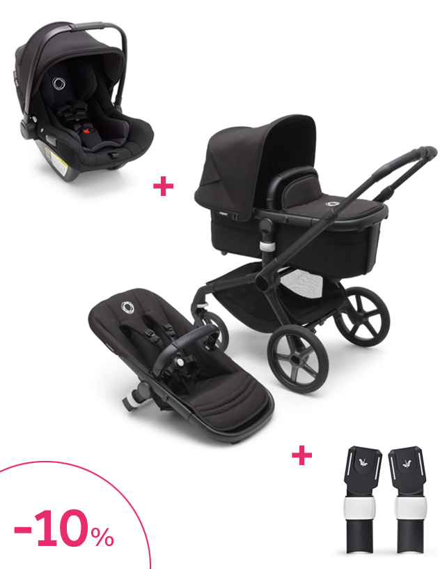 Bugaboo fox 5 complete black/midnight black + seggiolino turtle air + adattatori ad un prezzo speciale - Bugaboo